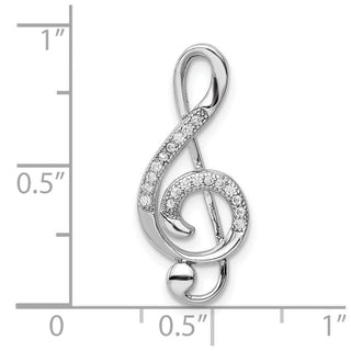 Sterling Silver Rhodium-plated Polished CZ Treble Clef Slide
