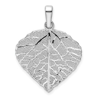 Sterling Silver Rhodium-plated Polished & Diamond-cut Small Leaf Pendant
