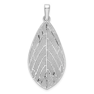 Sterling Silver Rhodium-plated Polished & Diamond-cut Leaf Pendant QP5443