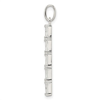 Sterling Silver Polished CZ Bar Pendant