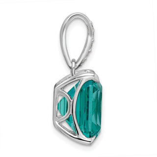 Sterling Silver Rhodium-plated Light Blue Princess Shaped & White CZ Pendant