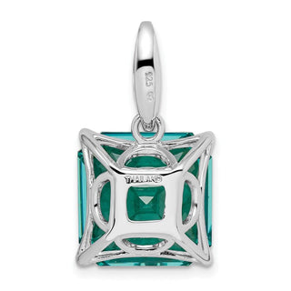 Sterling Silver Rhodium-plated Light Blue Princess Shaped & White CZ Pendant