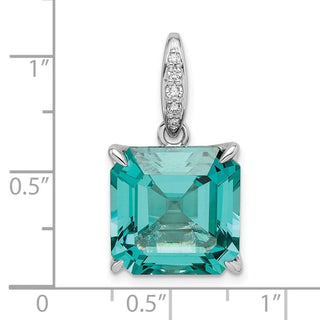 Sterling Silver Rhodium-plated Light Blue Princess Shaped & White CZ Pendant