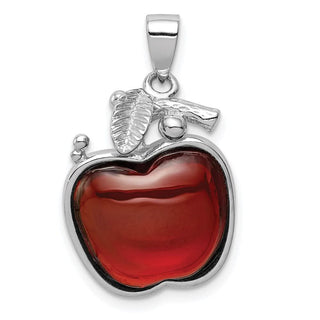 Sterling Silver Red CZ Cabochon Apple Pendant