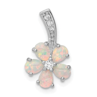 Sterling Silver Rhodium-plated Lab-Created Opal Flower Pendant