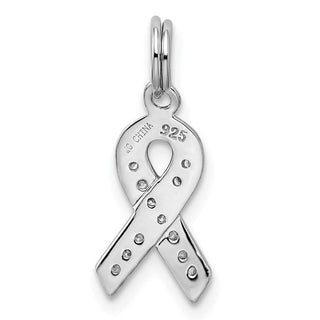 Sterling Silver Rhodium-plated CZ Awareness Ribbon Charm
