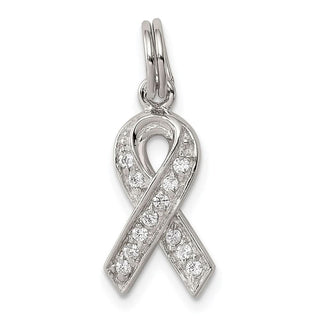 Sterling Silver Rhodium-plated CZ Awareness Ribbon Charm