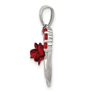 Sterling Silver Vermeil Red Flower & CZ Mom Pendant
