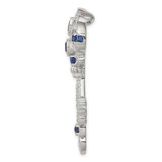 Sterling Silver Blue & Clear CZ Key Slide Pendant
