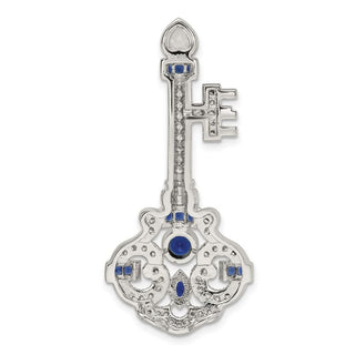Sterling Silver Blue & Clear CZ Key Slide Pendant