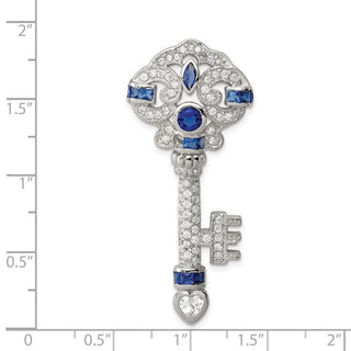 Sterling Silver Blue & Clear CZ Key Slide Pendant
