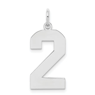Sterling Silver Rhodium-plated Large Polished Number 2 Charm