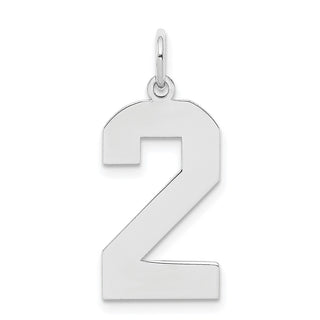 Sterling Silver Rhodium-plated Large Polished Number 2 Charm