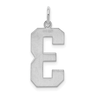 Sterling Silver Rhodium-plated Large Polished Number 3 Charm