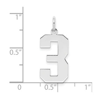 Sterling Silver Rhodium-plated Large Polished Number 3 Charm