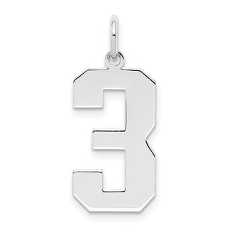 Sterling Silver Rhodium-plated Large Polished Number 3 Charm