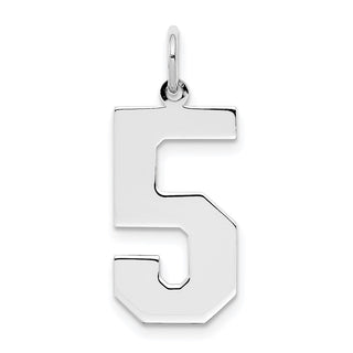 Sterling Silver Rhodium-plated Large Polished Number 5 Charm