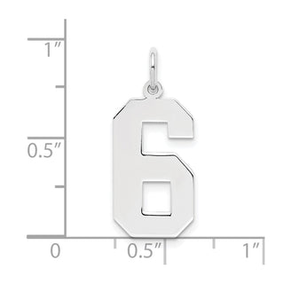 Sterling Silver Rhodium-plated Large Polished Number 6 Charm