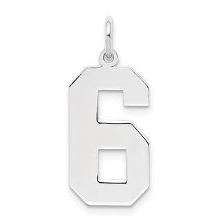 Sterling Silver Rhodium-plated Large Polished Number 6 Charm