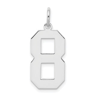 Sterling Silver Rhodium-plated Large Polished Number 8 Charm