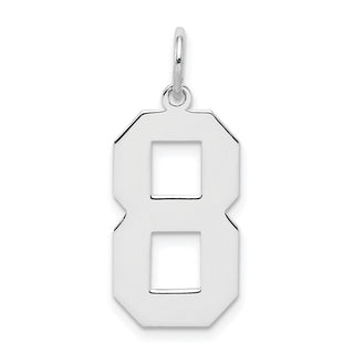 Sterling Silver Rhodium-plated Large Polished Number 8 Charm