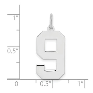 Sterling Silver Rhodium-plated Large Polished Number 9 Charm