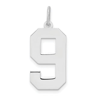 Sterling Silver Rhodium-plated Large Polished Number 9 Charm