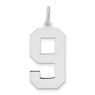 Sterling Silver Rhodium-plated Large Polished Number 9 Charm