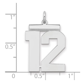 Sterling Silver Rhodium-plated Large Polished Number 12 Charm