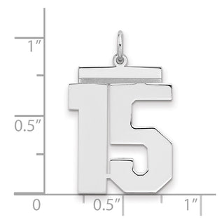 Sterling Silver Rhodium-plated Large Polished Number 15 Charm