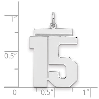 Sterling Silver Rhodium-plated Large Polished Number 15 Charm