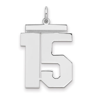 Sterling Silver Rhodium-plated Large Polished Number 15 Charm