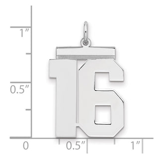 Sterling Silver Rhodium-plated Large Polished Number 16 Charm