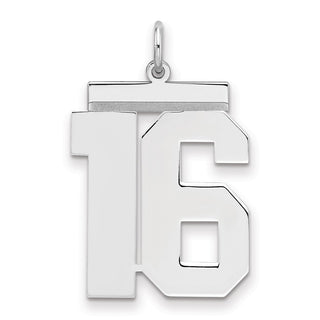 Sterling Silver Rhodium-plated Large Polished Number 16 Charm