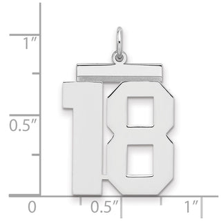 Sterling Silver Rhodium-plated Large Polished Number 18 Charm