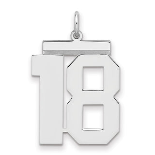 Sterling Silver Rhodium-plated Large Polished Number 18 Charm