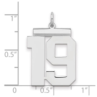 Sterling Silver Rhodium-plated Large Polished Number 19 Charm