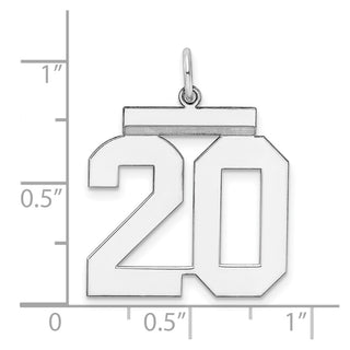 Sterling Silver Rhodium-plated Large Polished Number 20 Charm