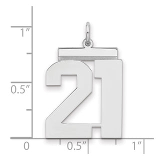 Sterling Silver Rhodium-plated Large Polished Number 21 Charm