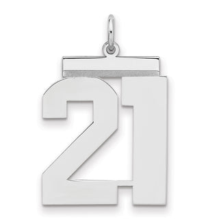 Sterling Silver Rhodium-plated Large Polished Number 21 Charm