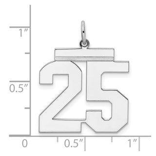 Sterling Silver Rhodium-plated Large Polished Number 25 Charm