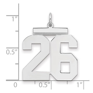 Sterling Silver Rhodium-plated Large Polished Number 26 Charm