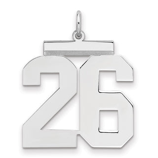 Sterling Silver Rhodium-plated Large Polished Number 26 Charm