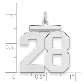 Sterling Silver Rhodium-plated Large Polished Number 28 Charm