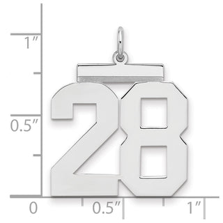 Sterling Silver Rhodium-plated Large Polished Number 28 Charm