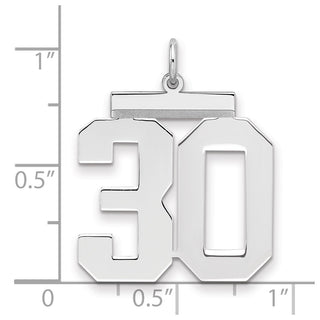 Sterling Silver Rhodium-plated Large Polished Number 30 Charm
