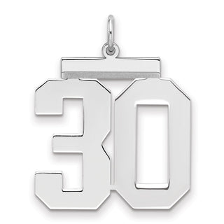 Sterling Silver Rhodium-plated Large Polished Number 30 Charm
