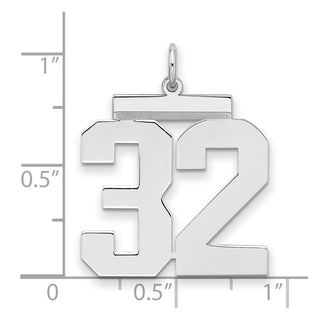 Sterling Silver Rhodium-plated Large Polished Number 32 Charm