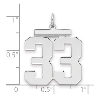 Sterling Silver Rhodium-plated Large Polished Number 33 Charm
