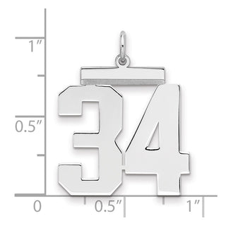 Sterling Silver Rhodium-plated Large Polished Number 34 Charm